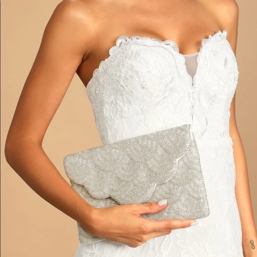 Lulus Touch of Brilliance Silver Beaded Clutch